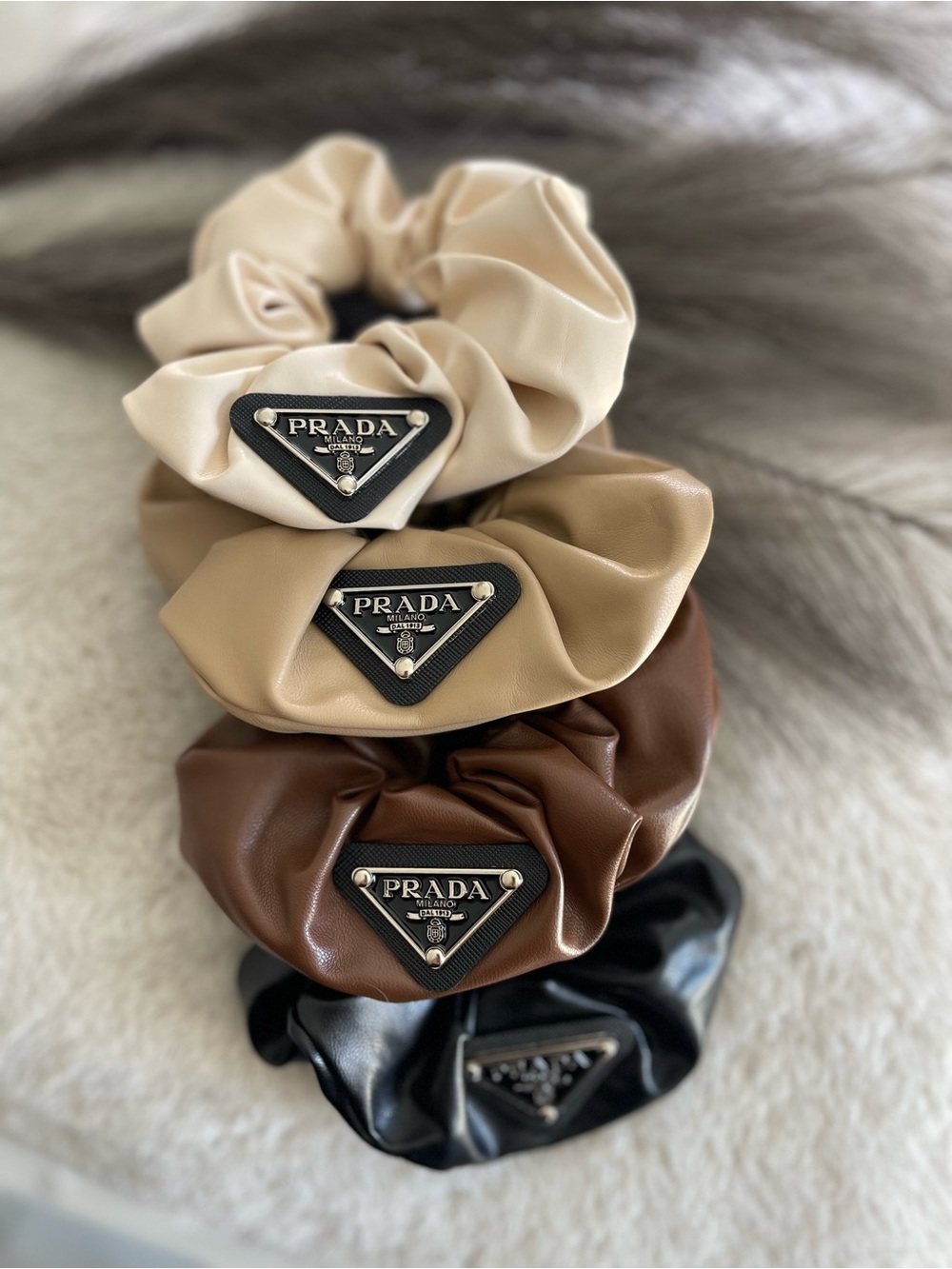 Logo Scrunchie Set in Cream, Tan, Brown & Black